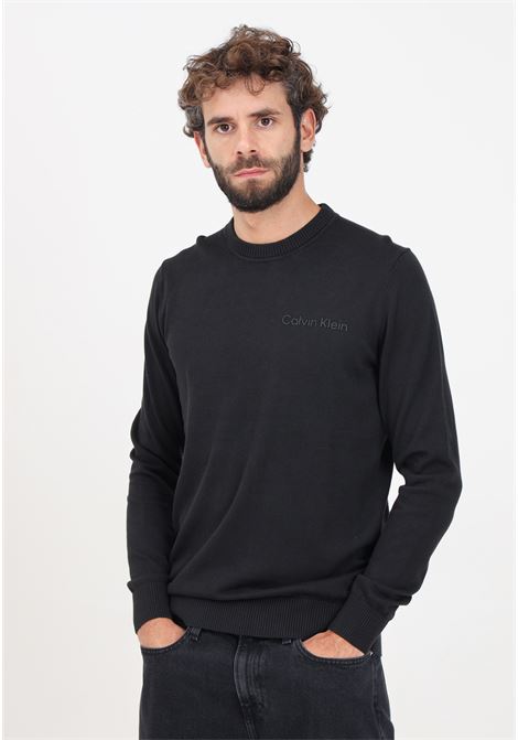 Black crew-neck sweater for men with rubberized logo CALVIN KLEIN JEANS | J30J325670BEHBEH